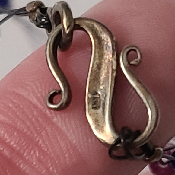 925 Vintage Butterfly Pottery Necklace Artisan Glass Beaded Purple Cats Eye Vtg - Picture 16 of 16